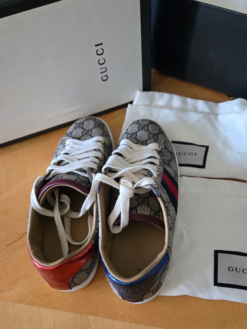 Gucci Ace Women's GG Supreme Canvas Beige Blue/Red EUR 38 G, US 7.5 - Picture 6 of 15